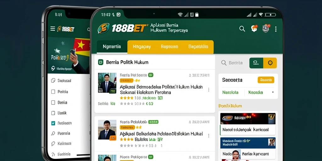 Tampilan antarmuka aplikasi 188BET dengan berita politik dan hukum terkini.