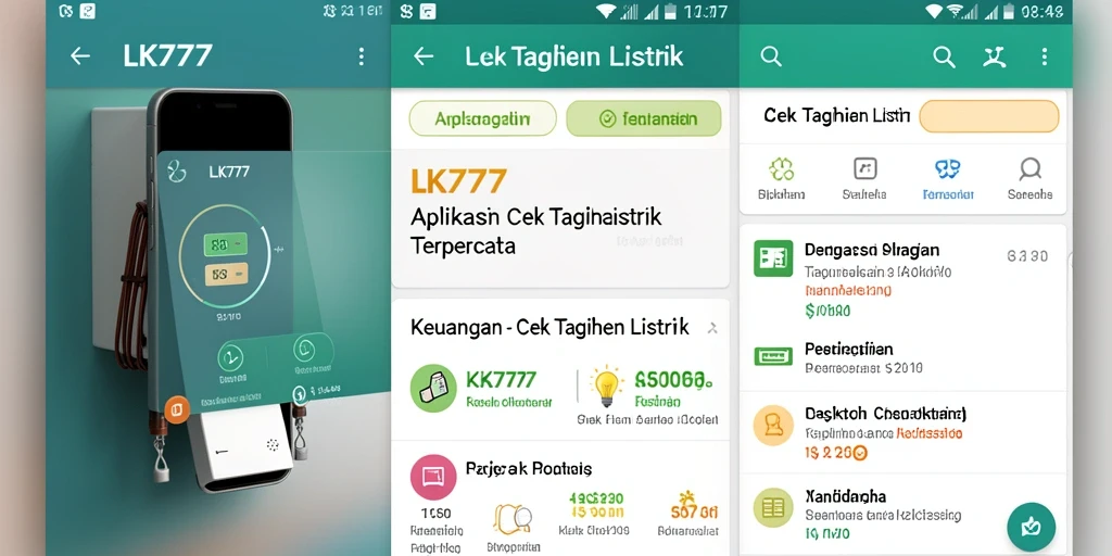 Tampilan antarmuka aplikasi LK777 untuk cek tagihan listrik.