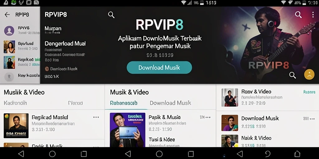 Tampilan antarmuka RPVIP8 yang menarik untuk Download Musik.