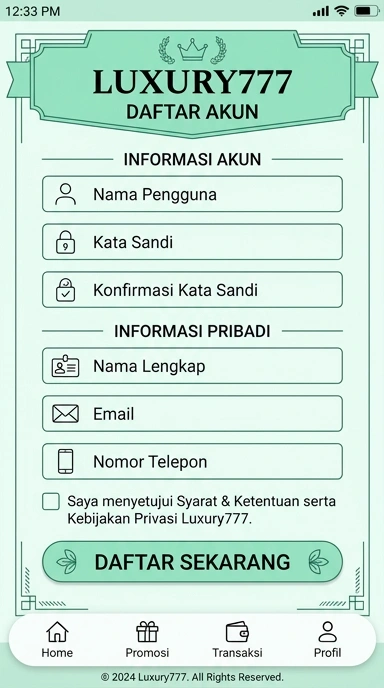 Tampilan halaman daftar luxury777